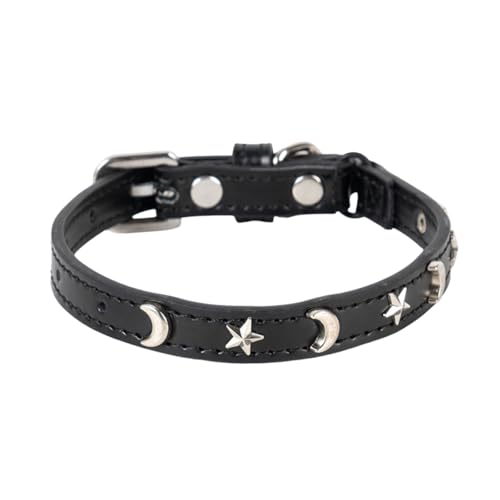 Poo4kark Pet Katzenhalsband, geeignet für Jungen Mädchen, mit elastischem Band, Stern Mond, verstellbare Schnalle, Halsband, geeignet für kleine große Katzen, Größe 20,3 – 30,5 cm (Black, 27.5cm) von Poo4kark