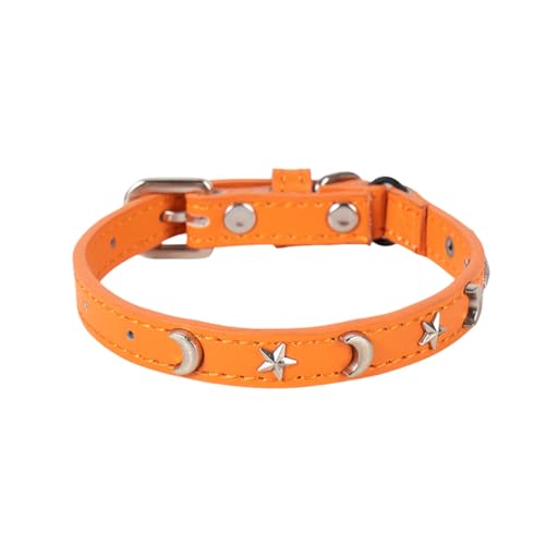 Poo4kark Pet Katzenhalsband, geeignet für Jungen Mädchen, mit elastischem Band, Stern Mond, verstellbare Schnalle, Halsband, geeignet für kleine große Katzen, Größe 20,3 – 30,5 cm (Orange, 27.5cm) von Poo4kark