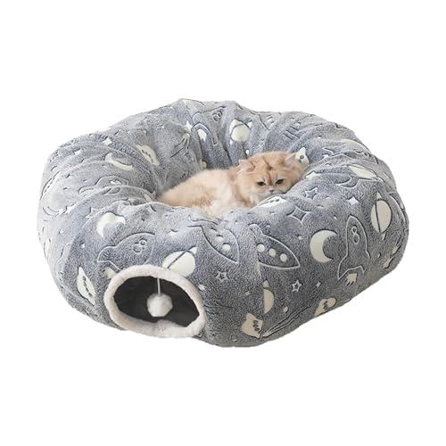 Poo4kark Pet Katzentunnel, Bettröhre, Vergnügungspark, faltbar, selbstleuchtender Flanellstoff, geeignet für große Katzen, kleine Tiere, Welpen, Grauer Mondstern (B, One Size) von Poo4kark