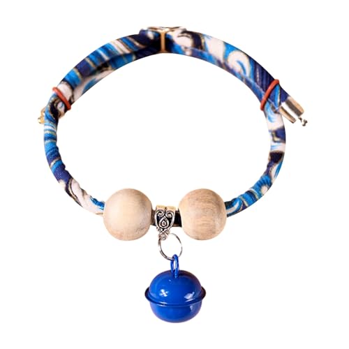 Poo4kark Pet Kimono-Haustierhalsband Zedernperlen für Hunde Katzen, langlebig, kaufest, verstellbar, bequem, Stoff-Haustierhalskette für den Innen- Außenbereich (Blue, 40cm) von Poo4kark