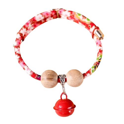 Poo4kark Pet Kimono-Haustierhalsband Zedernperlen für Hunde Katzen, langlebig, kaufest, verstellbar, bequem, Stoff-Haustierhalskette für den Innen- Außenbereich (Red, 45cm) von Poo4kark