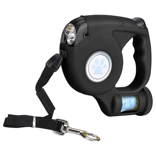 Poo4kark Pet LED-Hundeleine mit Kotbeutelspender, einziehbare, reflektierende Haustierleine für Spaziergänge im Freien, Nachtsichtbarkeit, langlebiges ABS-Material (B, 16X16X4.5CM) von Poo4kark