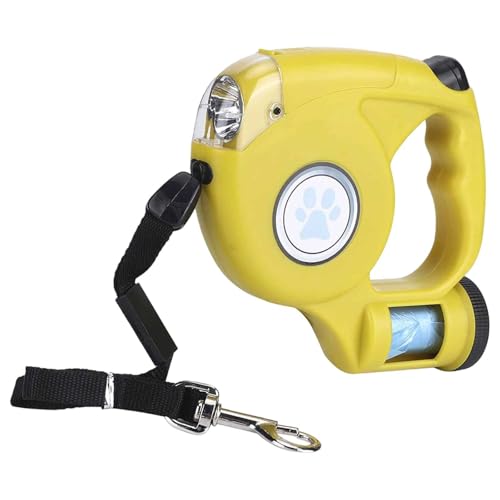 Poo4kark Pet LED-Hundeleine mit Kotbeutelspender, einziehbare, reflektierende Haustierleine für Spaziergänge im Freien, Nachtsichtbarkeit, langlebiges ABS-Material (D, 16X16X4.5CM) von Poo4kark