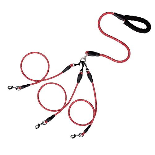 Poo4kark Pet Reflektierende Bungee-Hundeleine mit gepolsterten Griffen zum Laufen, Gehen, Outdoor-Aktivitäten, verstellbares Haustier für Katzen Hunde (Red, 2.2m) von Poo4kark