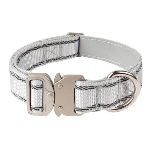 Poo4kark Reflektierende Hundehalsbänder Nylon, verstärkt, strapazierfähig, mit Schnellverschluss Metall, verstellbar für mittelgroße große Hunde (28–36 cm), 1 Stück (Grey, 28x2.5cm) von Poo4kark