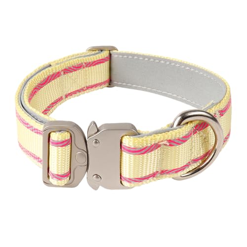 Poo4kark Reflektierende Hundehalsbänder Nylon, verstärkt, strapazierfähig, mit Schnellverschluss Metall, verstellbar für mittelgroße große Hunde (28–36 cm), 1 Stück (Yellow, 28x2.5cm) von Poo4kark