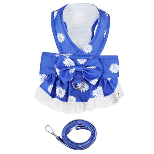 Poo4kark Stilvolles blaues Haustierkleid mit einziehbarer Leine, verstellbarem Bund strapazierfähigem Stoff, perfekt für kleine bis mittelgroße Hunde, ideal für tägliche Spaziergänge (Blue, S) von Poo4kark