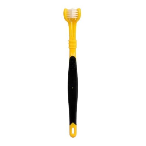 Poo4kark Zahnreinigungsbürste für Hunde, Welpenbedarf, Katzen-Dreifachzahnbürste, Hundefinger, sanfte große Pflege, Zahnfleisch, Mundgriff, Tierhaarkopf, kleine Zahnbürsten (Yellow, 17.5x2.4x1.5cm) von Poo4kark