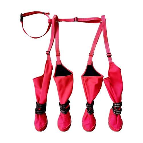 Robuste Hundestiefel mit Rutschfester Sohle Sicherheitsgurt für alle Wetterbedingungen innen draußen (Red, S) von Poo4kark