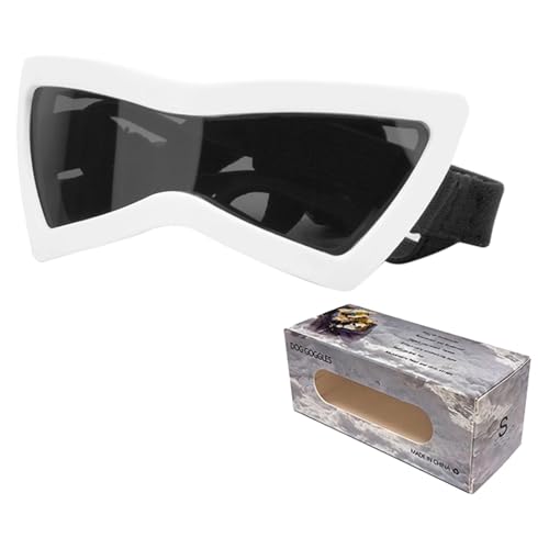 Sonnenbrille für Hunde Katze UV-Schutzbrille, Hunde Winddichte & Großformatige Brille Diamantförmig & Wasserdichter Hundebrille mit Einstellbar Gummiband (White, 10x4.5CM) von Poo4kark
