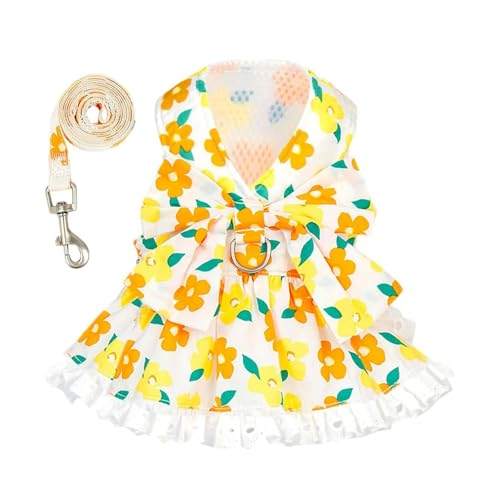 Süßes Hundekleid mit Blumenmuster Leine für kleine Hunde Katzen, Sommer-Outfit mit Schleife Spitzendetails (A, L) von Poo4kark