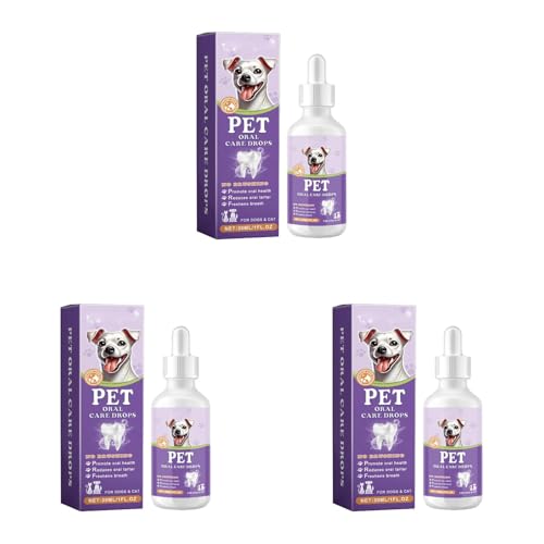 Zahnreinigungs Tropfen für Hunde & Katzen, 30ML Haustier-Mundspray Saubere Zähne, Dentalspray Pet Atemerfrischer Spray Care Cleaner (3PCS, 30ML) von Poo4kark