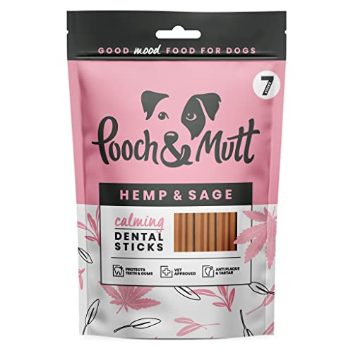 Pooch & Mutt - Calming Dental Sticks für Hunde, Dental Sticks mit Hanf- und Salbeigeschmack für Hunde, 1 Packung mit 7 Sticks Pooch & Mutt - Calming Dental Sticks für Hunde, Dental Sticks mit Hanf- und Salbeigeschmack für Hunde, 1 Packung mit 7 Sticks von Pooch & Mutt