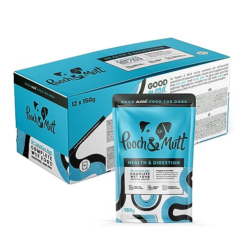 Pooch & Mutt - Gesundheit & Verdauung, Komplettes Hundenassfutter (getreidefrei), Lachs und Süßkartoffel, Packung mit 12 x 150g von Pooch & Mutt