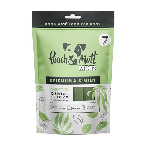 Pooch & Mutt - Superfood Dog Small Dental Sticks, Spirulina und Minzgeschmack Hundekauartikel, 1 Packung mit 7 Sticks von Pooch & Mutt