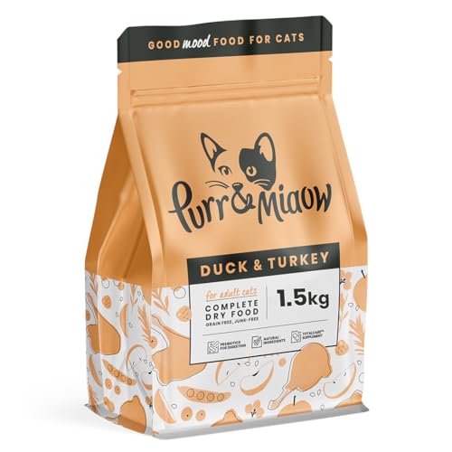 Purr & Miaow - Getreidefreies Trockenfutter mit Ente & Truthahn für ausgewachsene Katzen, 1,5 kg Beutel. von Purr and Miaow