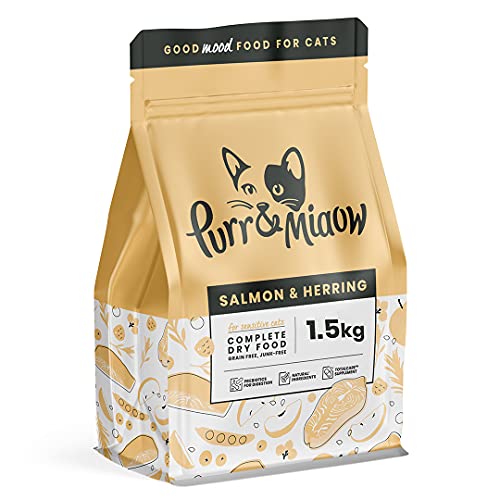 Purr & Miaow - Getreidefreies Trockenfutter mit Lachs & Hering für empfindliche Katzen, 1,5 kg Beutel. von Purr and Miaow