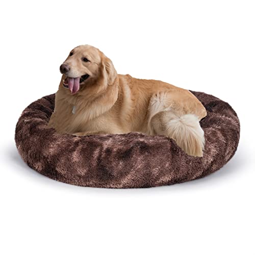 Poohoo Beruhigendes Hundebett aus Kunstfell, Donut-Design, waschbar, rund, Katzenbett, Kissen, kuschelig, Farbverlauf, Farbe (58,4 cm/76,2 cm), für kleine, mittelgroße Hunde (oval, 109,2 cm, braun2021) von Poohoo