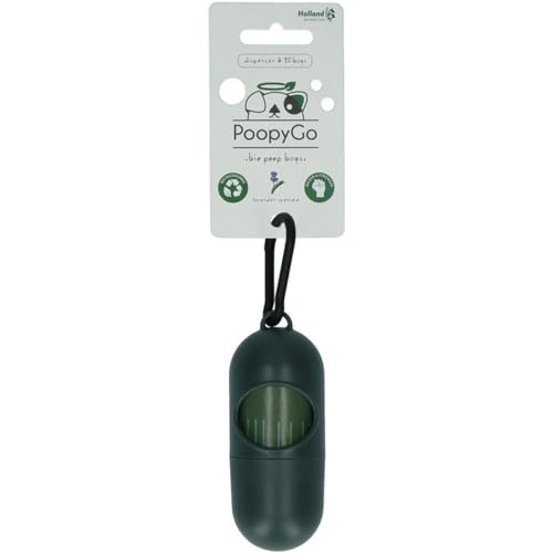 PoopyGo Kacktütenhalter - Inklusive Hundekotbeutel mit Lavendelduft - Biologisch abbaubar - 15 Kacktüten - Kacktütenspender - Dunkelgrün von PoopyGo - Bio Poop Bags