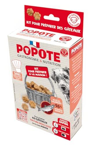 POPOTE – Hundeleckerli – Lachsrezeptur – Reich an tierischen Proteinen – Hohe Verdaulichkeit – Französische Herstellung – Für die Zubereitung zu Hause – 1 Beutel mit Zubereitung + 1 Pad – 200 gr. von Popote