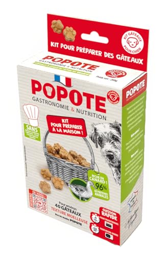 POPOTE – Hundeleckerli – Rezeptur mit Ente – Reich an tierischen Proteinen – Hohe Verdaulichkeit – Französische Herstellung – Für die Zubereitung zu Hause – 1 Beutel mit Zubereitung + 1 Pad – 200 gr. von Popote