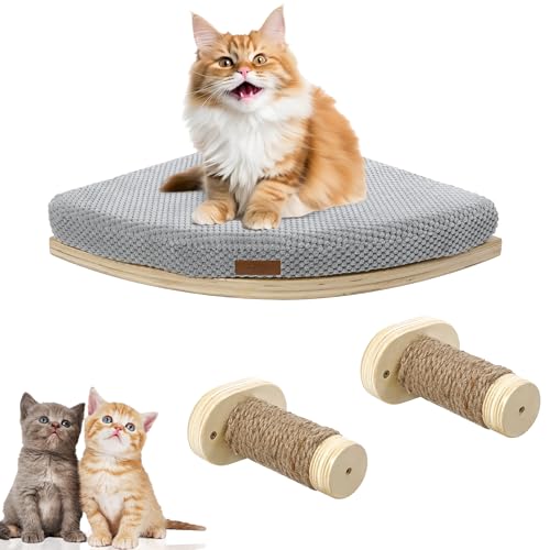 Poppy Pawsy Eck-Katzen-Wandregal, Wandmontage, Katzenregale mit 2 Kletterstufen, große schwebende Katzenregale für Wand, Katzenbett, Möbel und Sitzstange für Indoor-Katzen, Holzfarbe Poppy Pawsy Eck-Katzen-Wandregal, Wandmontage, Katzenregale mit 2 Kletterstufen, große schwebende Katzenregale für Wand, Katzenbett, Möbel und Sitzstange für Indoor-Katzen, Holzfarbe von Poppy Pawsy