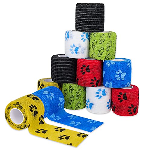 Popuppe 12Stück Selbstklebender Verband Kohäsive Bandage Selbsthaftend Elastische Binde Haftbandage Erste Hilfe Bandage für Katze,Hund,Handgelenk,Knöchel,5cm*4,5m von Popuppe