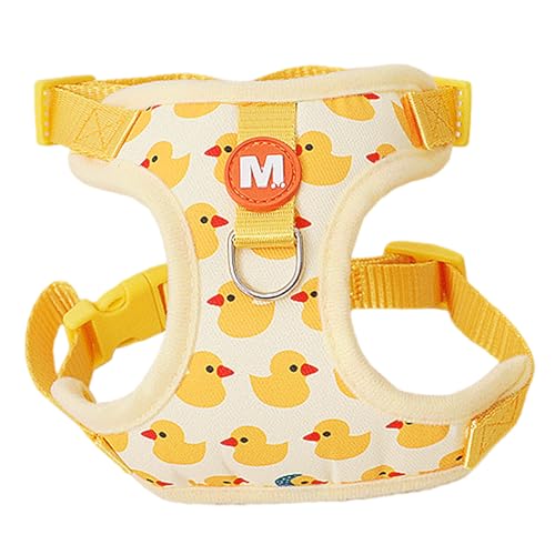 Hundegeschirr mit Leine, kein Ziehen, verstellbare Welpenweste, weich, atmungsaktiv und sichere Schnalle, süßes gelbes Enten-Design für kleine Hunde und Katzen (Größe XS-XL) (M) von Porceosy