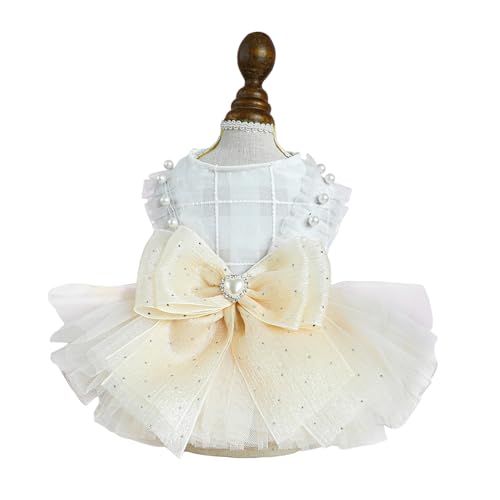 Porceosy Ärmelloses Haustier-Outfit, mehrlagiges Netz-Hundekleid, atmungsaktiv, Prinzessinnen-Hochzeit, mit Schleife, Perlen-Dekor, einfach zu tragen, mit Druckknöpfen für kleine und mittelgroße XS Porceosy Ärmelloses Haustier-Outfit, mehrlagiges Netz-Hundekleid, atmungsaktiv, Prinzessinnen-Hochzeit, mit Schleife, Perlen-Dekor, einfach zu tragen, mit Druckknöpfen für kleine und mittelgroße XS von Porceosy