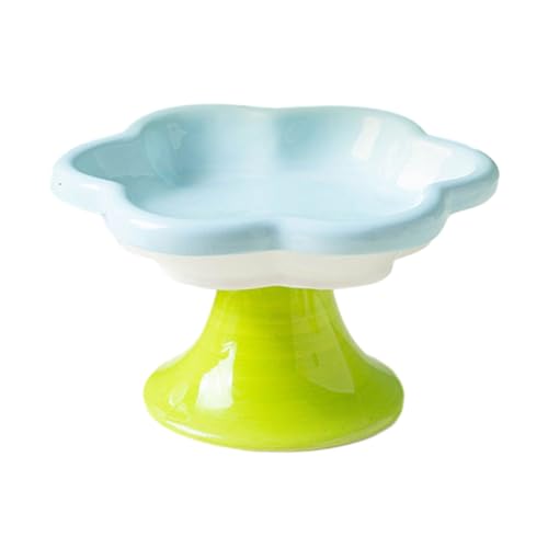 Porceosy Erhöhte Katzennäpfe aus Keramik, Blumenform, erhöhter Katzenfutter, Wassernapf, kleine Katze, Futternapf für Katzen, kleine Hunde, Blau von Porceosy