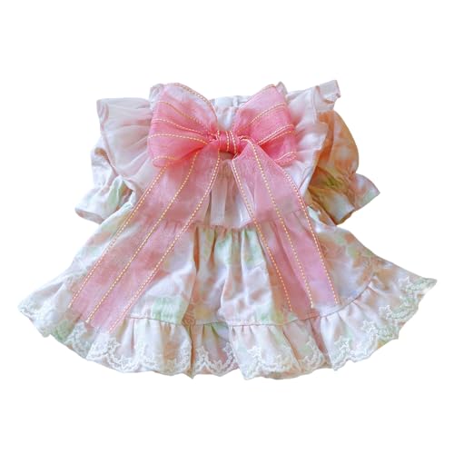 Porceosy Haustier-Sommerkleid mit Schleifen, leicht, dünn, für Hundeprinzessin, elegant, einfach an- und auszuziehen, Druckknöpfe, geschwollen, für den täglichen Gebrauch, Fotografie, Outdoor, Rosa, von Porceosy