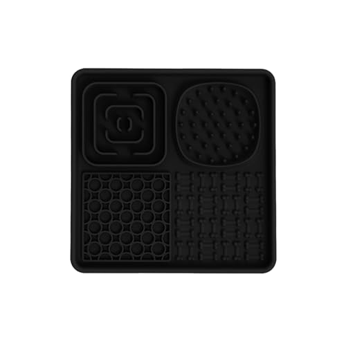 Porceosy Haustiermatte mit Saugnapf im Quadranten-Design, Silikon, langsames Füttern, Lecken mit Griff, BPA-frei, Erdnussbutter, Schwarz von Porceosy