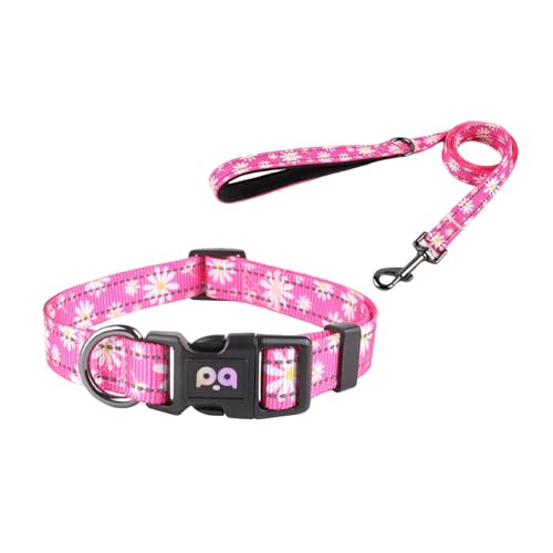 Porceosy Hundehalsband für Sicherheit, Blumenmuster, verstellbare reflektierende Streifen, Set mit Traktionsleine, Muster, Rosa, Größe L von Porceosy