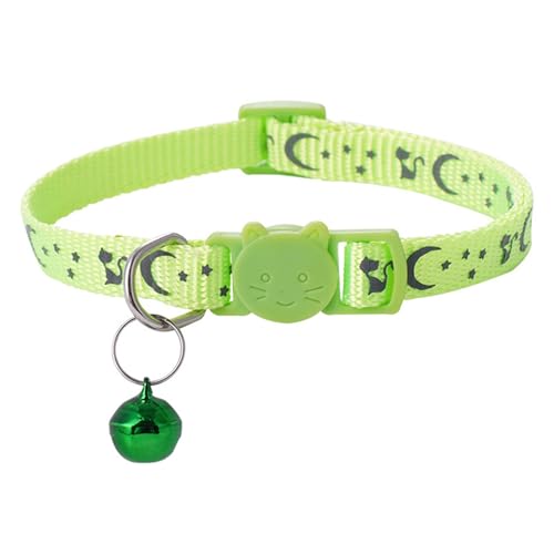Porceosy Katzenhalsband, verstellbar, mit Glocke und Sicherheitsschnalle, Stern-Mond-Druck, Breakaway-Nylonhalsband für Kätzchen, Katzen, Grün von Porceosy