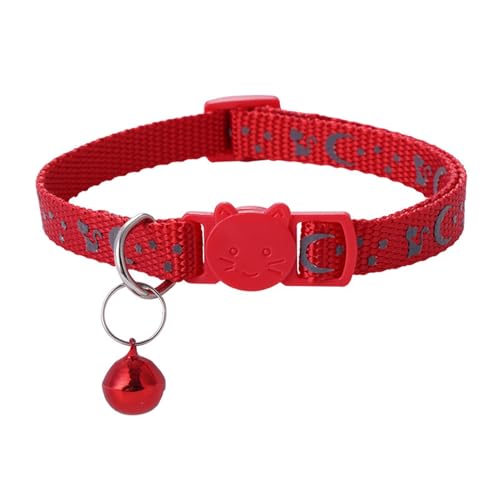 Porceosy Katzenhalsband, verstellbar, mit Glocke und Sicherheitsschnalle, Stern-Mond-Druck, Breakaway-Nylonhalsband für Kätzchen, Katzen, Rot von Porceosy