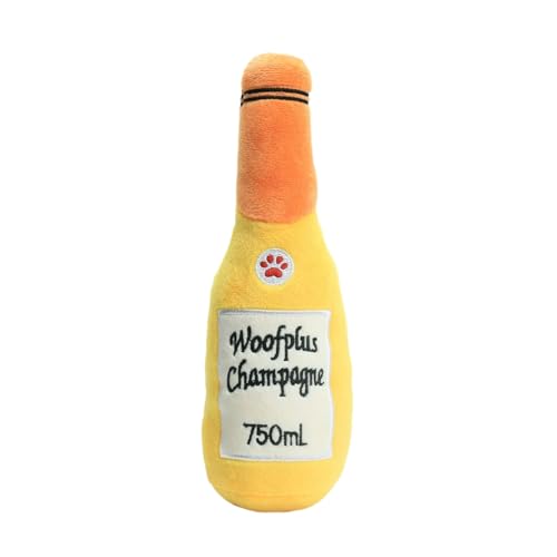 Porceosy Plüsch-Weinflaschen-Spielzeug, Hunde-Beißspielzeug, Haustier-Hunde-Plüsch-Quietschspielzeug, interaktives Weinflaschen-förmiges Welpen-Kauspielzeug Gelb von Porceosy