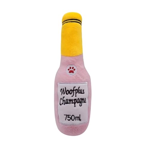 Porceosy Plüsch-Weinflaschen-Spielzeug, Hunde-Beißspielzeug, Haustier-Hunde-Plüsch-Quietschspielzeug, interaktives Weinflaschen-förmiges Welpen-Kauspielzeug Rosa von Porceosy