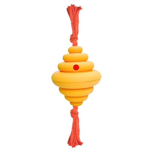 Porceosy Zahnreinigung Hundespielzeug, interaktiver Ball mit Seil, Wabenform für Zahnfleischmassage, Lebensmittelspender, multifunktional, Outdoor-Spielen, Gelb von Porceosy