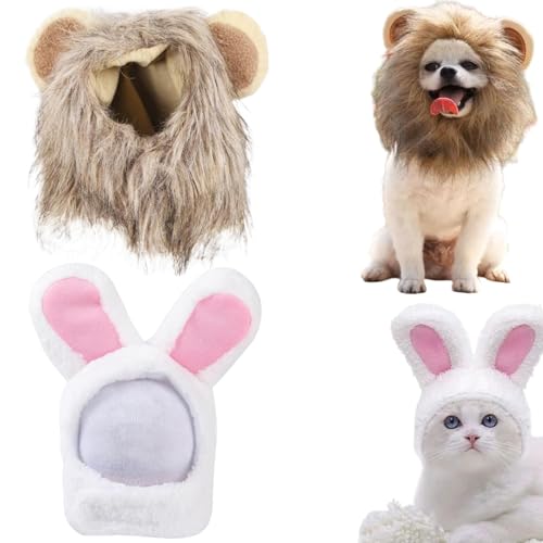 2pcs Katzenkostüme, Hasenohren & Katzenlöwen Mähne Kätzchen Kostüm mit Ohren, flauschigem, authentischem Katzen -Outfit für Party -Geburtstagsthemen -Foto -Requisite für Katzen und kleine Hunde von Porgeel