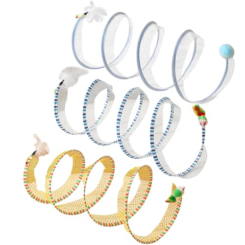 Cat Spiral Tunnel Toy 2pcs 25, 6 x 9, 8 in S-förmigen geräumigen, plüschigen Jagdspielzeug faltbarem selbstspielbarer interaktiver Röhrchen für Innenkatzen, Kaninchen, Welpen (Blau & Gelb) von Porgeel