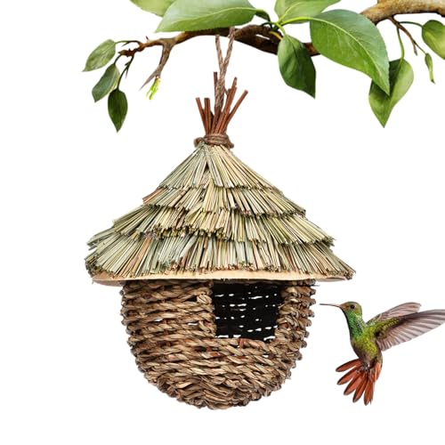Hummingbird House für außerhalb von 6,7 x 8,7 Zoll gewebter Strohhalm Hummingbird Nest Hängende Vogelhaus für Gartendekorationen Vogelliebhaber Geschenk von Porgeel