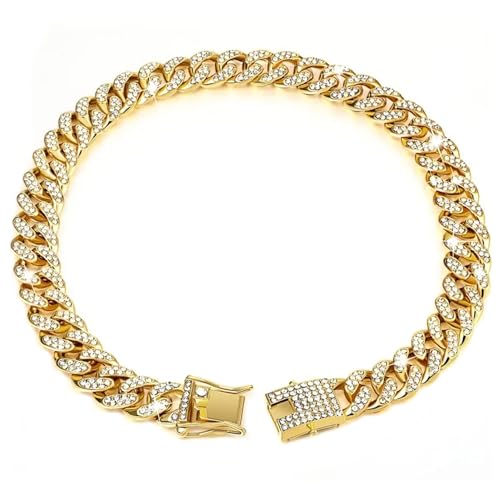 Kubanische Verbindung Hundekragen 17.7 '' Kubanische Verknüpfungskette für Hunde Alloy Diamond Goldkette für Hunde Bling Collar Hundeschmuck für Katzen Welpengeschenke von Porgeel