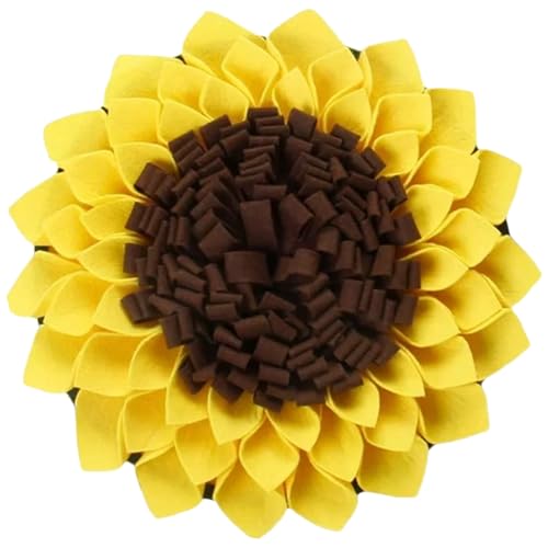 Porgeel Snuffle Matte für Hunde, 15x15 Zoll Sonnenblumenform Hunde Snuffle Matte, Filzhundschnüffel mit Nicht rutschem Rücken, waschbarer Hund Futtermatte, um sie zu beschäftigen von Porgeel