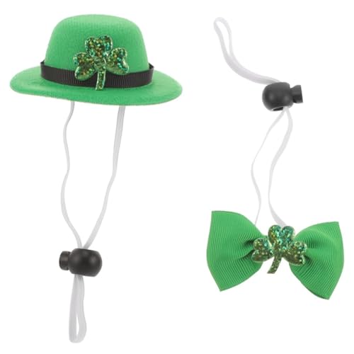 St. Patricks Day Kostüm, 2pcs Green Dog Top Hut und Hundehalsband, Katzenbowtie mit verstellbarem Riemen, Katzenkleidung für Hunde Katzen Welpe Kätzchen von Porgeel
