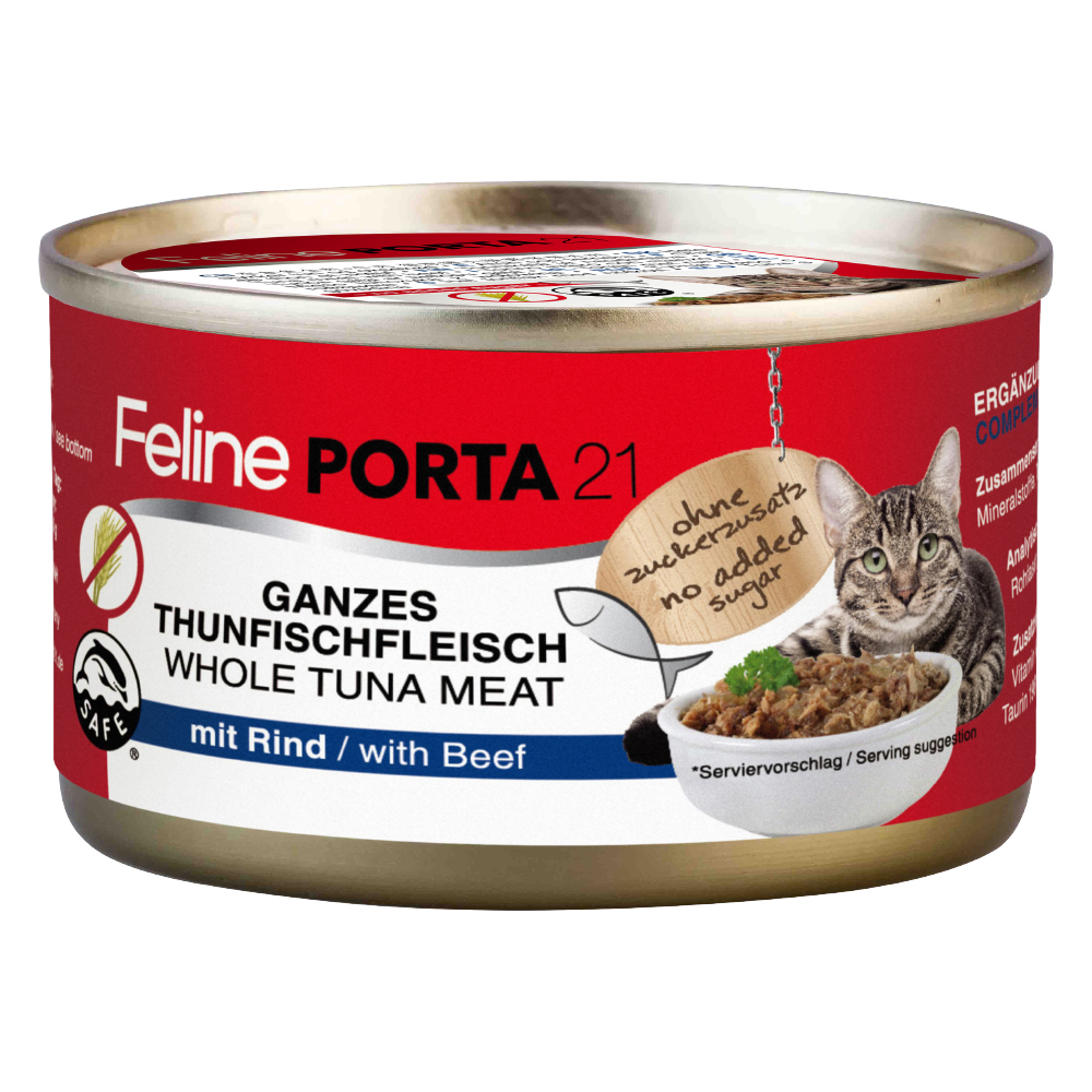 Feline Porta 21 6 x 90 g - Thunfisch mit Rind (getreidefrei) von Porta 21