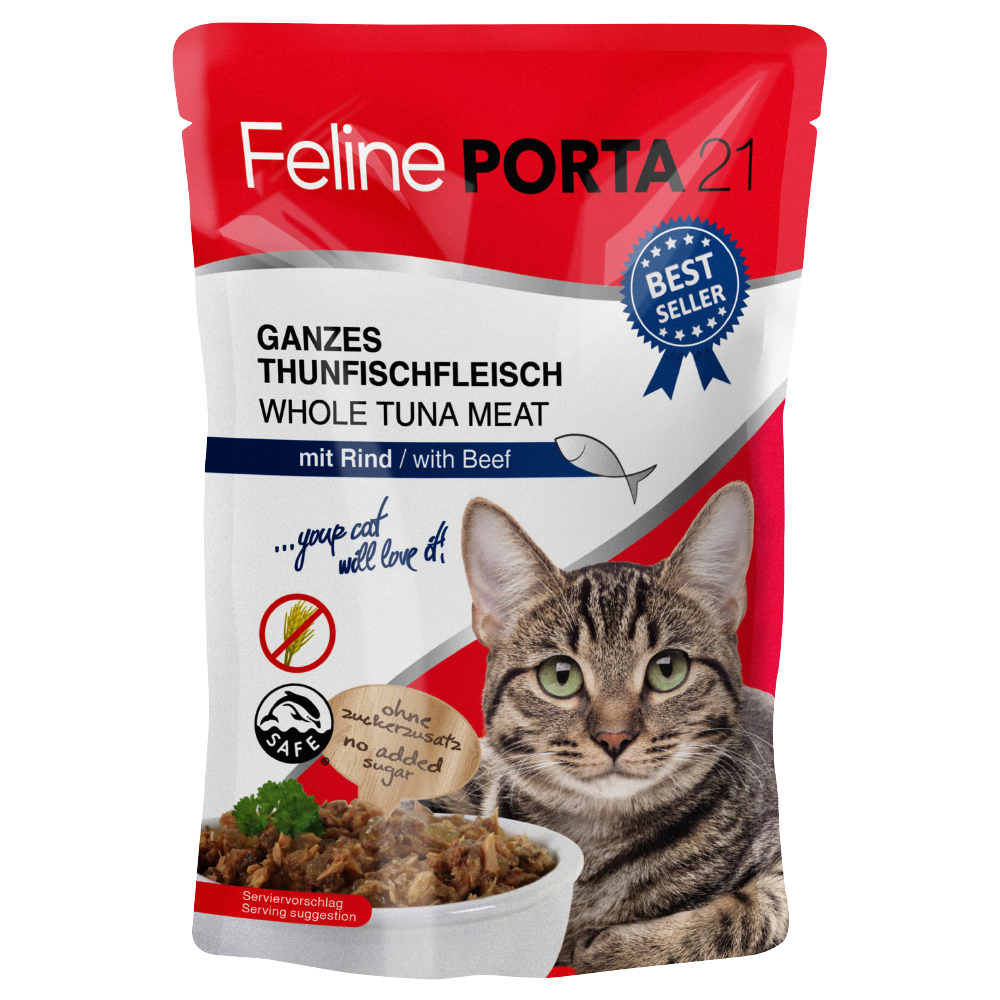 Feline Porta 21 Frischebeutel 6 x 100 g - Thunfisch mit Rind (getreidefrei) von Porta 21