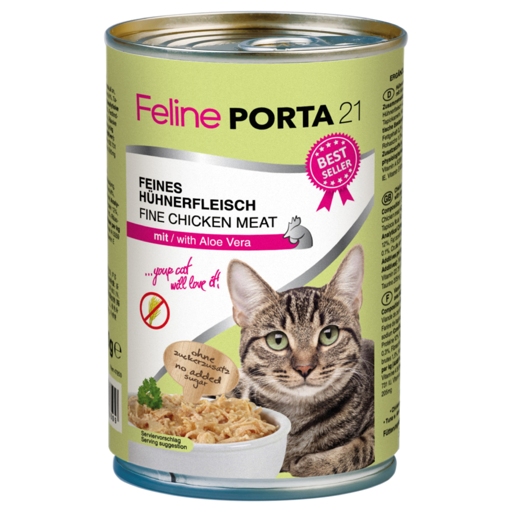 Sparpaket Feline Porta 12 x 400 g - Hühnerfleisch mit Aloe (getreidefrei) von Porta 21