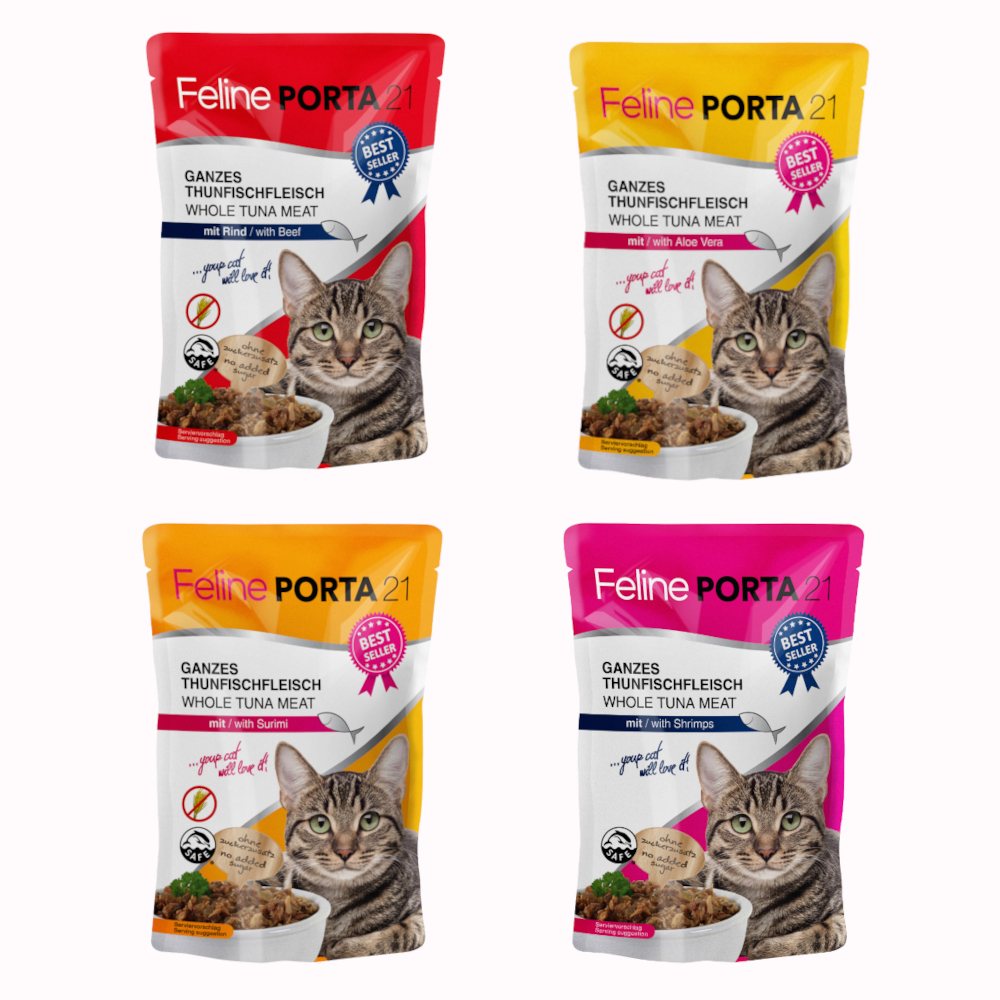 Sparpaket Feline Porta 21 Frischebeutel 24 x 100 g - Mixpaket Thunfisch (4 Sorten) von Porta 21