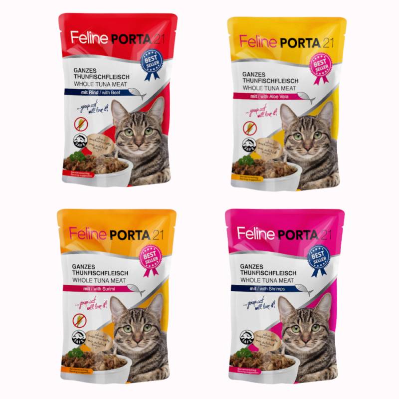 Sparpaket Feline Porta 21 Frischebeutel 24 x 100 g - Mixpaket Thunfisch (4 Sorten) von Porta 21