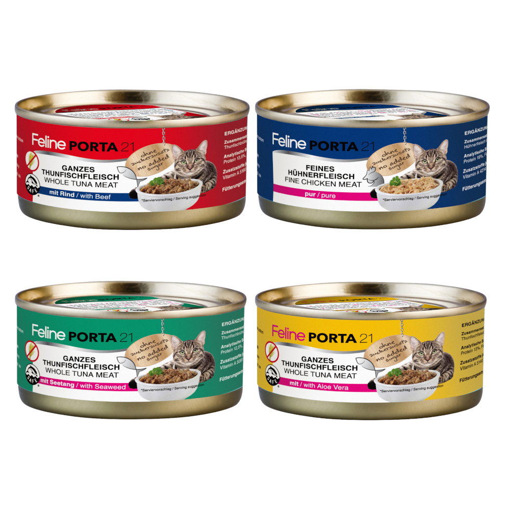 Sparpaket Feline Porta 24 x 156 g - Mixpaket Thunfisch & Huhn (4 Sorten) von Porta 21